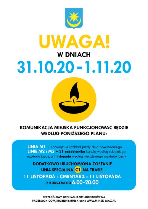 Komunikacja miejska w okresie od 31.10 do 1.11.2020