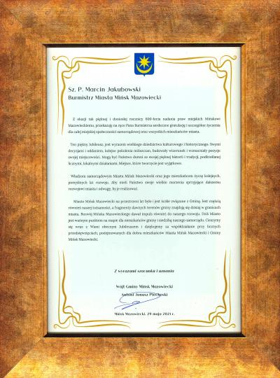 List gratulacyjny - Antoni Janusz Piechoski