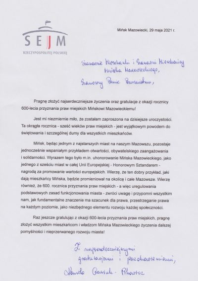 List gratulacyjny - Kamila Gasiuk-Pihowicz