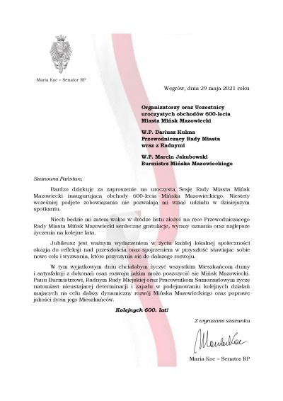 List gratulacyjny - Maria Koc