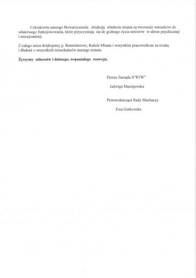List gratulacyjny - Stowarzyszenie Radość Trzeciego Wieku 2
