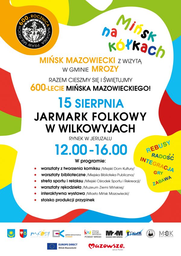 plakat promujący mobilny "MIńsk na kółkach",na środku zawarte informacje odnośnie daty, godziny i harmonogramu wydarzeń...