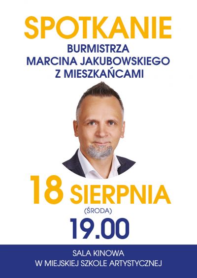 twarz Burmistrza na środku, naokoło informacje dotyczące spotkania