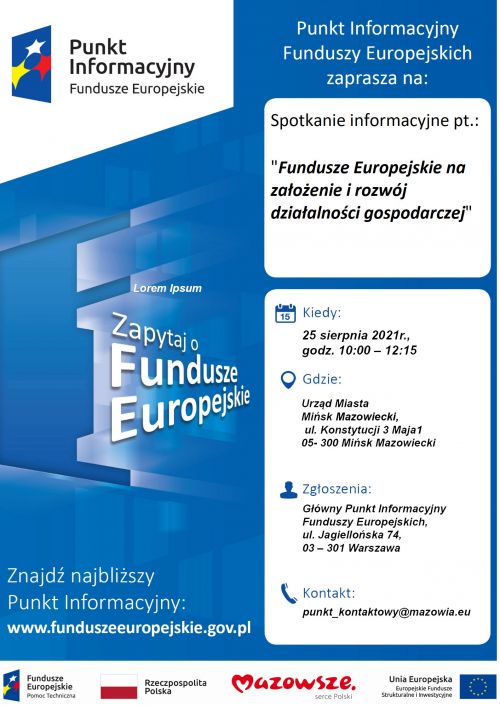 Punkt Informacyjny Funduszy Europejskich zaprasza na spotkanie
