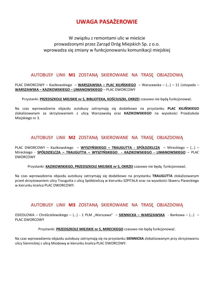 Zmiany w funkcjonowaniu komunikacji miejskiej