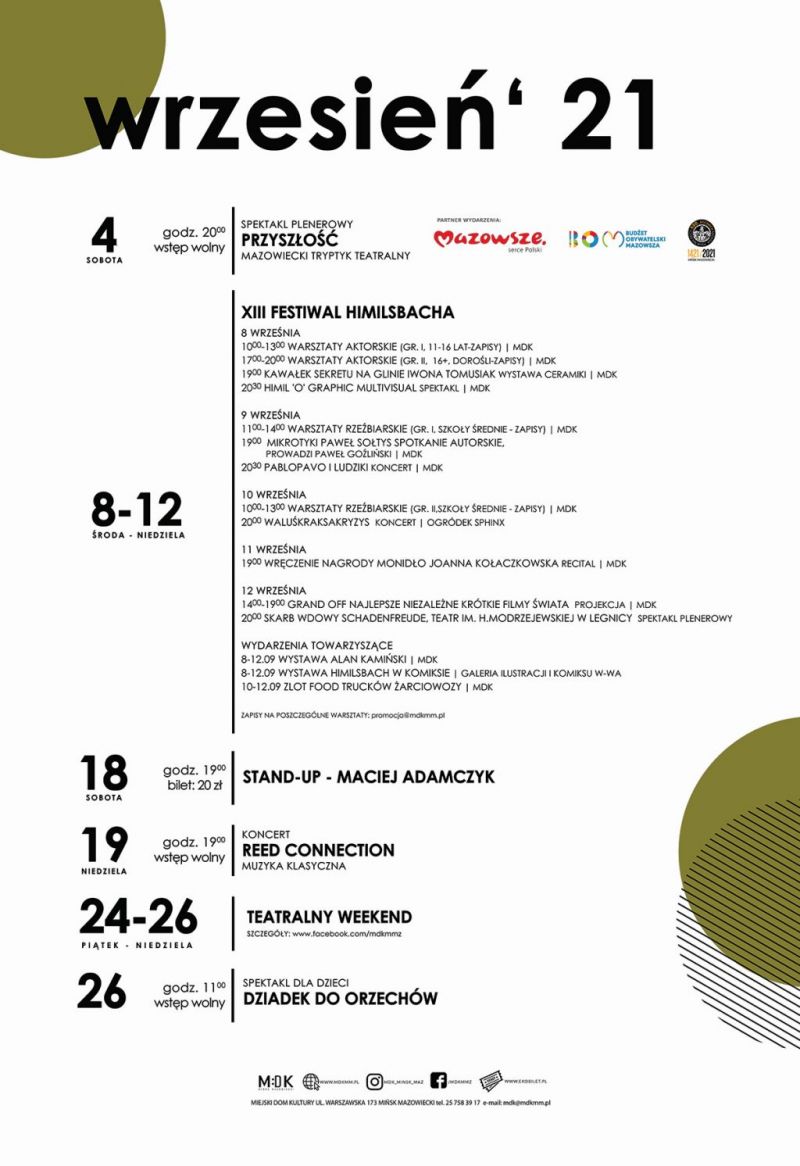 Kalendarium imprez w Miejskim Domu Kultury we wrześniu br.