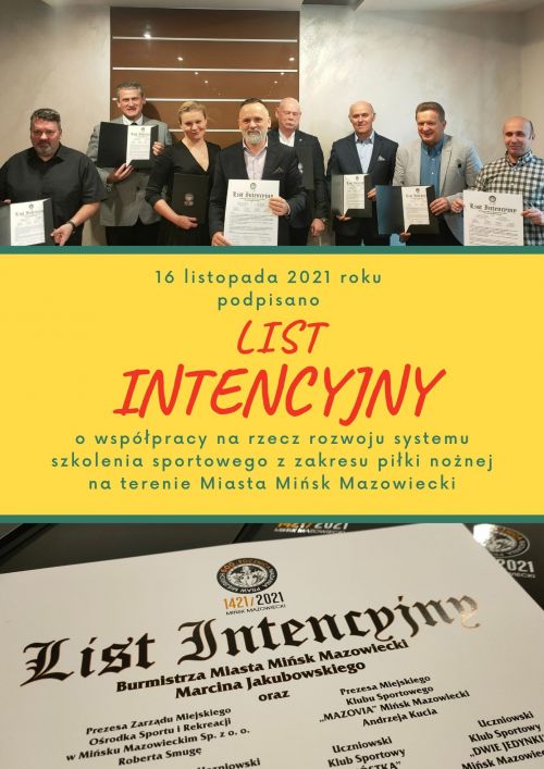 List Intencyjny mówiący o współpracy na rzecz rozwoju na terenie miasta Mińsk Mazowiecki systemu szkolenia sportowego z...