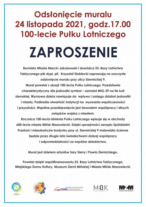 Zaproszenie na odsłoniecie muralu