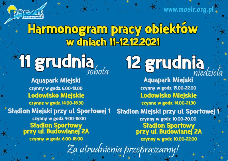 Uwaga, ważne informacje odnośnie działania obiektów MOSiR w najbliższy weekend