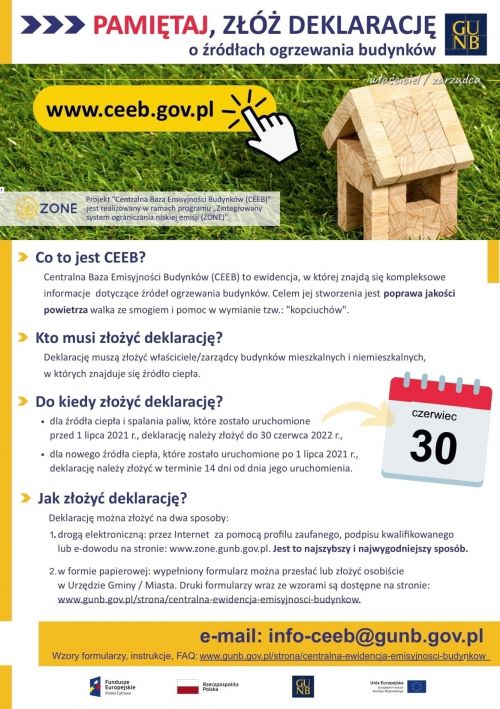 Plakat -  Centralna Ewidencja Emisyjności Budynków