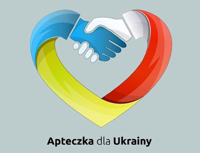 Apteczka dla Ukrainy - grafika - symboliczne serce i uscisk dłoni