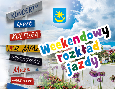 Grafika z napisem Weekendowy rozkład jazdy!
