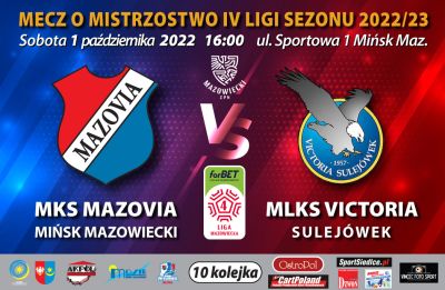 plakat promujący mecz, napis: mecz o mistrzostwo IV ligi sezonu 2022/23