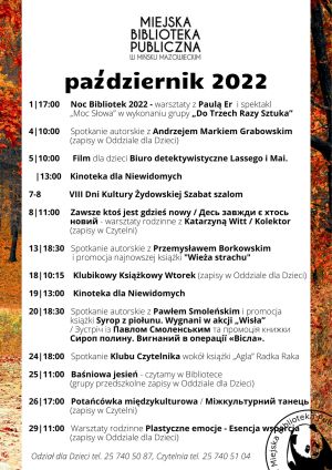 plakat z wydarzeniami biblioteki