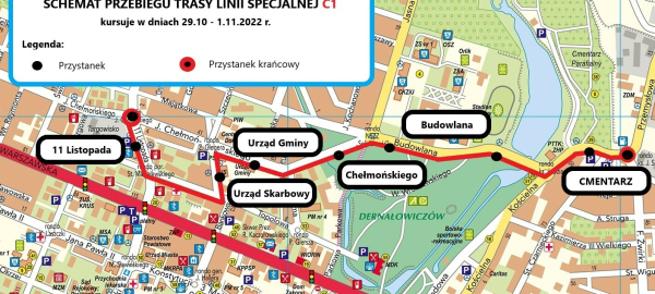 mapa z naniesionym schematem linii C1