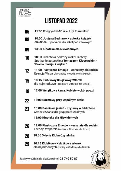 plakat z harmonogramem wydarzeń w listopadzie