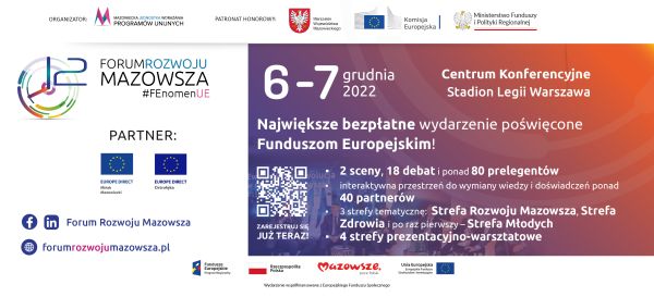 plakat rekalmujący wydarzenie: napis główny: Forum Rozwoju Mazowsza