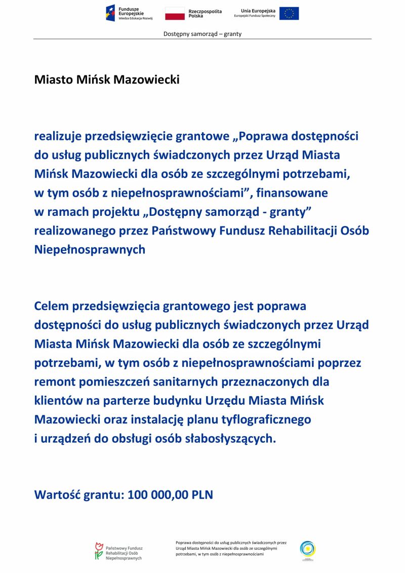 informacja tekstowa o dofinansowaniu projektu