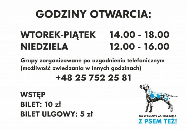 informacje główne po środku, w prawym dolnym rogu pies