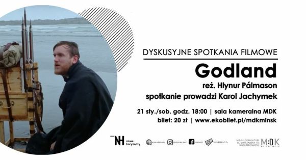 plakat po lewej stronie w kole mężczyzna, po prawej stronie informacje na temat wydarzenia
