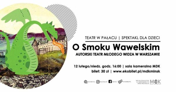 po lewej stronie w kole rysunek zielonego smoka ziejącego ogniem, po prawej stronie informacje z tytułem głównym O smoku...