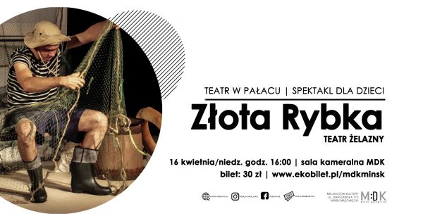 po lewej stronie mężczyzna w kapeluszu rozplątuje siatkę rybacką, po prawej stronie informacje dotyczące wydarzenia