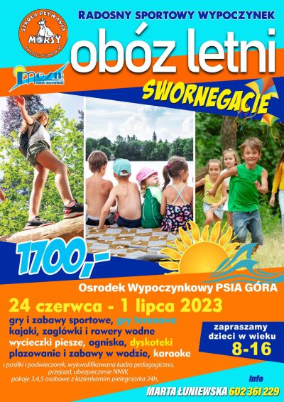 plakat z tytułem głównym obóz letni Swornegacie