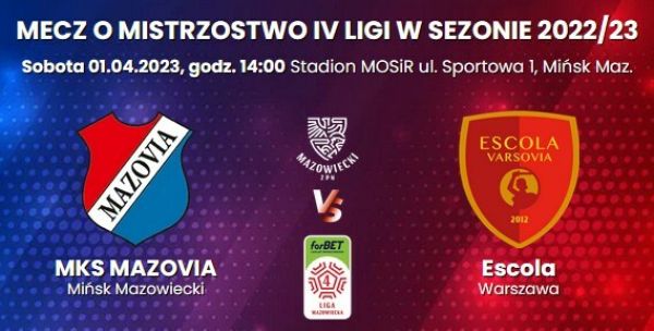 plakat z tytułem mecz o mistrzostwo IV ligi w sezonie 2022/23