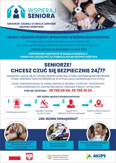 plakat z tytułem głównym wspieraj seniora, seniorze! zadbaj o swoje zdrowie i bezpieczeństwo