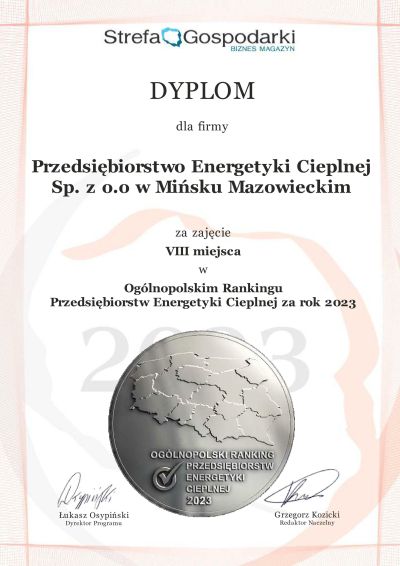 na górze logo Strefa Gospodarki biznes magazyn, po środku napis dyplom, na dole szare koło z napisem ogólnopolski ranking...