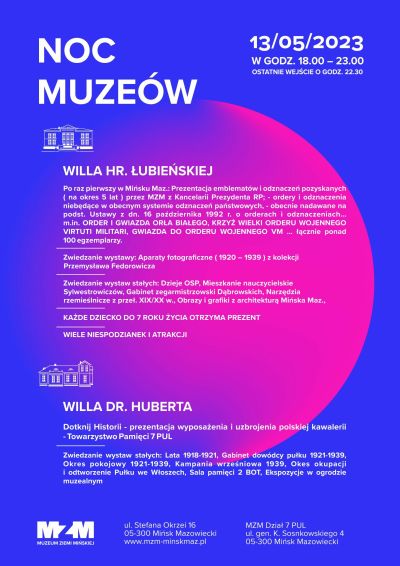 plakat z harmonogramem wydarzeń w ramach Nocy Muzeów w MZM, informacje zawarte na plakacie znajdują się w treści artykułu
