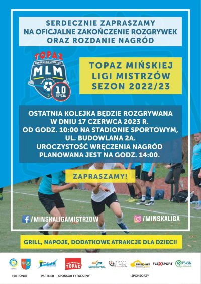informacje zawarte na plakacie znajdują się w treści artykułu zamieszczonego na stronie, w tle na boisku osoby graja w...