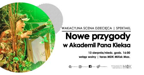 z lewej strony osoba za drzewem i liśćmi z dłońki skierowanymi przed siebie i otwartymi ustami, po prawej informacje...