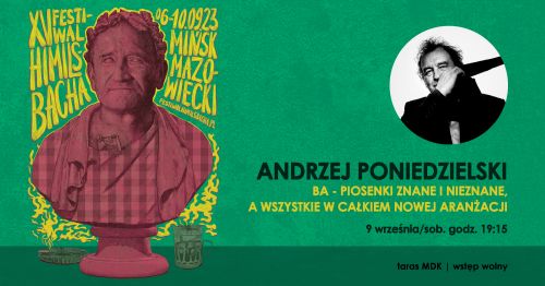 po lewej stronie posąg mężczyzny po lewej na górze w kole zdjęcie artysty, poniżej inforamcje,które znajdują się w treści...