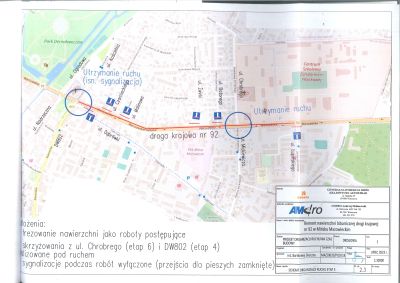 fragment mapy miasta z zaznaczonym odcinkiem drogi do remontu, część III