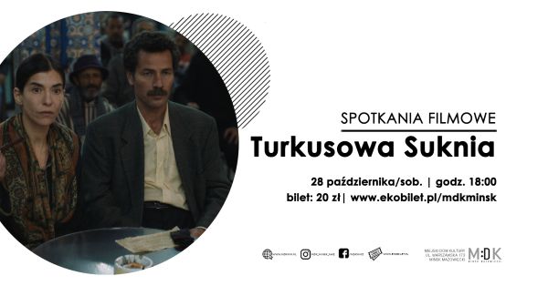 po lewej stronie w kole kobieta i mężczyzna siedzą przy szklanym stole, w tle siedzi mężczyzna z brodą, po prawej stronie...