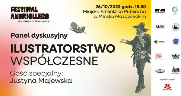 po prawej stronie chłop z broda i w kapeluszu wyciąga do przodu prawą dłoń, po środku leci ptak, w lewym górnym rogu...