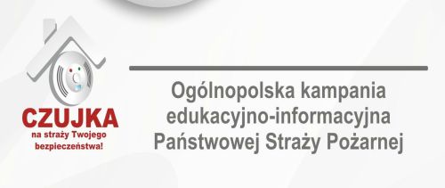 po lewej rysunek czujki czadu, pod nim tytuł czujka na straży Twojego bezpieczeństwa, po środku linia prosta pod nia tytuł...