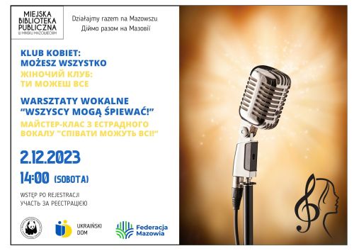 Po prawej stronie kwadratowy mikrofon , po lewej informacje zawarte w treści artykułu