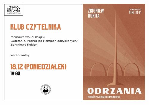 Po prawej okładka książki. Po lewej inforamcje dotyczące wydarzenia