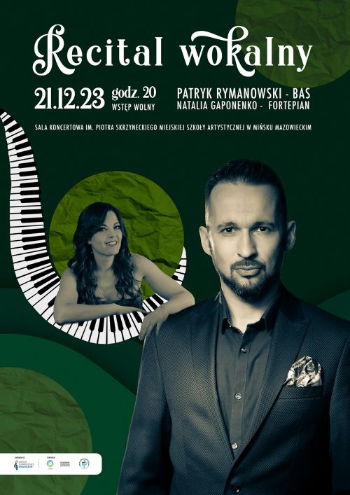 Mężczyzna w garniturze. W tle kobieta oparta o narysowaną kalwiaturę