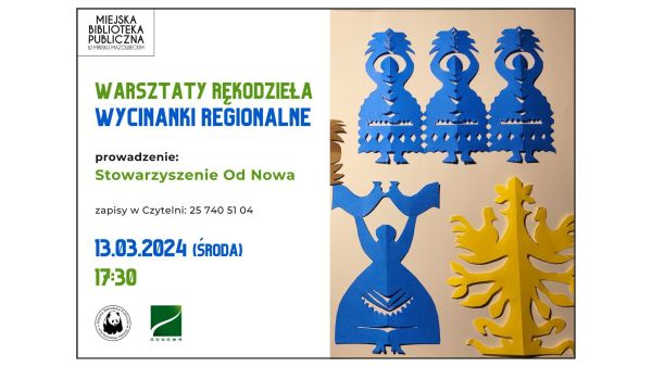 Po prawej żółte i niebieskie wycinanki z papieru. Po lewej informacje zawarte w artykule