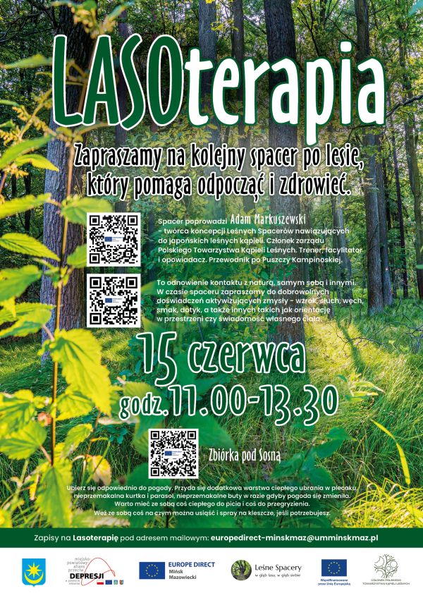 Na tle zdjęcia zielonego lasu informacje