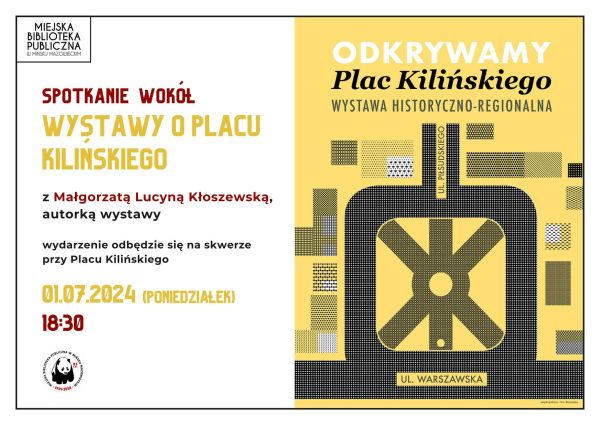 Po prawej na żółtym tle wieloelementowa szara i szaro-biała grafika. Po lewej informacje