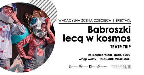 Po lewej, w kole zdjęcie dwojga ludzi. Mają na sobie kolorowe, kosmiczne przebranie. Po prawej tekst.