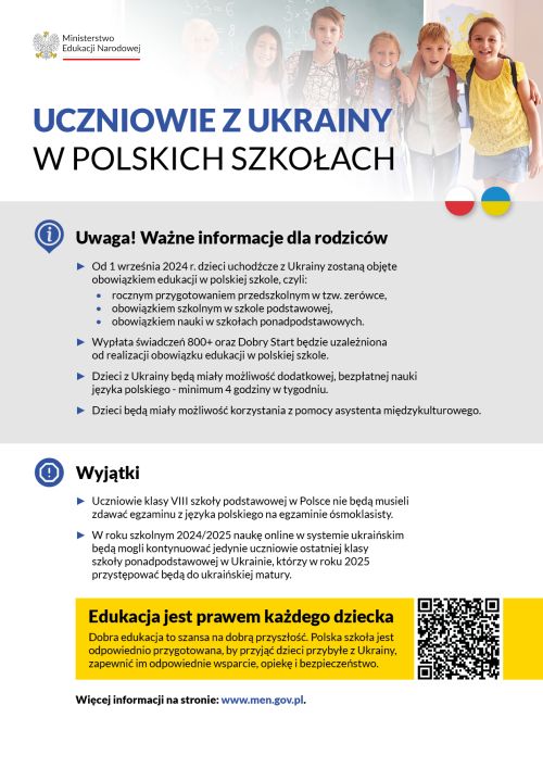 Na szarym i białym tle informacje. Na górze zarys zdjęcia pięciorga dzieci
