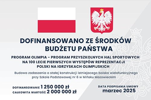Na szarym tle informacje. Na górze flaga i herb Polski