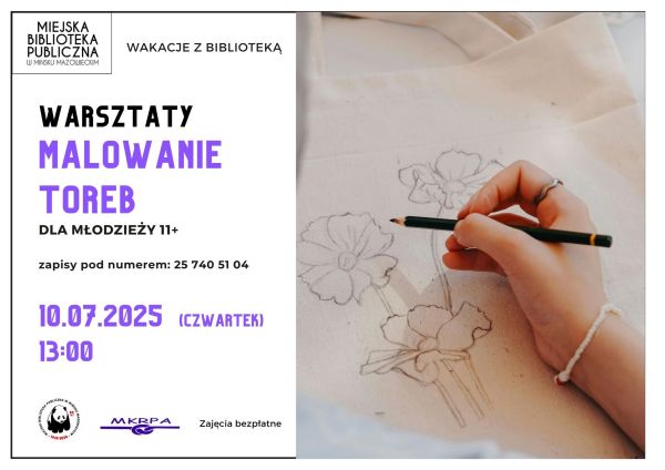 Po lewej na białym kolorowa treść. Po prawej w dłoni ołówek. Ktoś rysuje kwiaty na płótnie