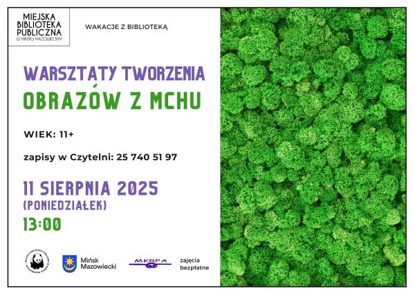 Po lewej na białym kolorowa treść. Po prawej obraz zielonego mchu