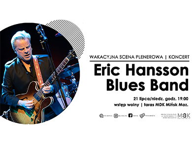 Po lewej w kole mężczyzna gra na gitarze. Przed nim mikrofon. Po prawej informacje